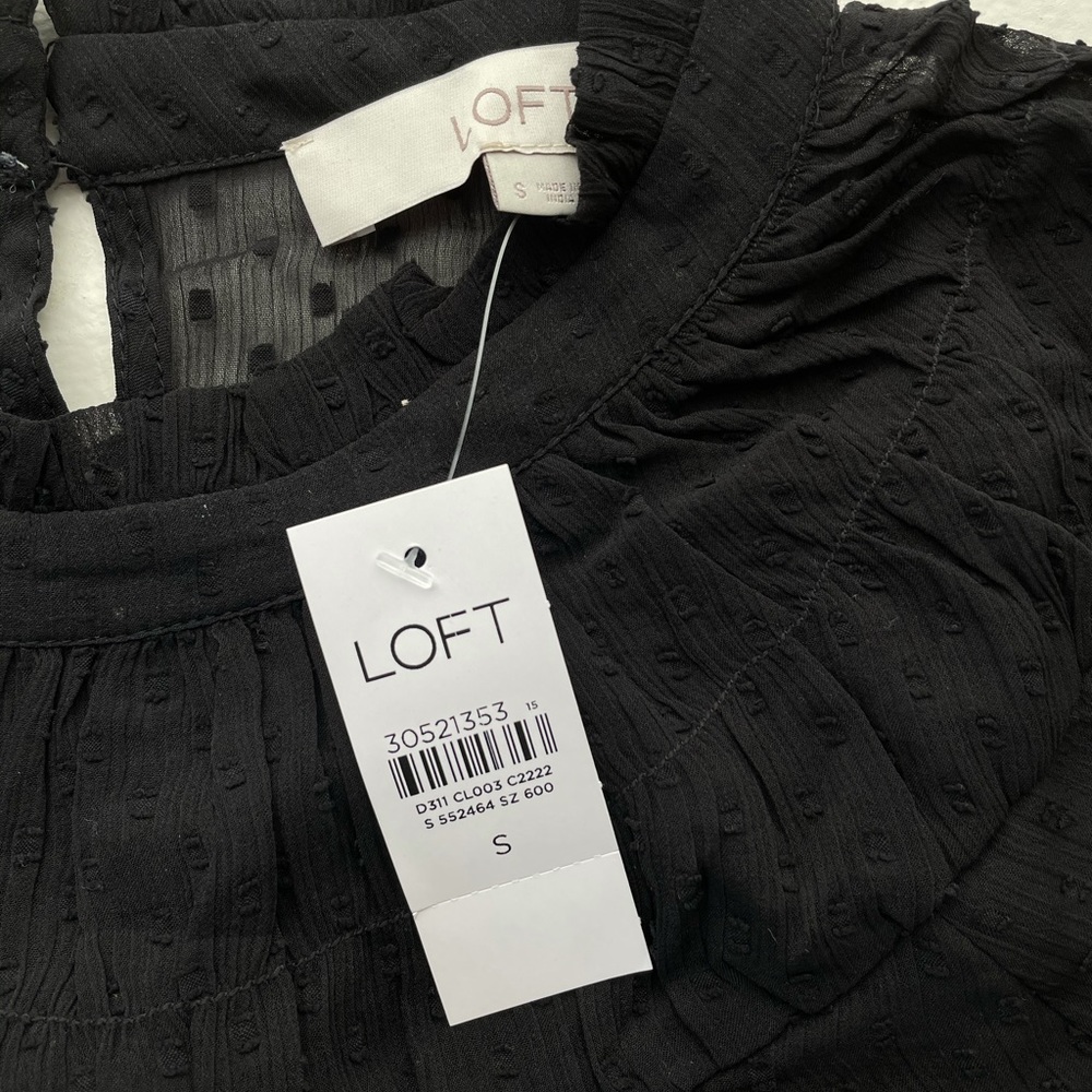 Loft clip dot shirred ruffle neck blouse. - Picture 7 of 10